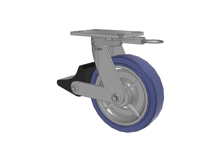 110 Series Kingpinless Top Plate Swivel Caster with 8 x 2 Blue HF - HydroTech (Flat) Wheel and Poly Lock Integrated Brake